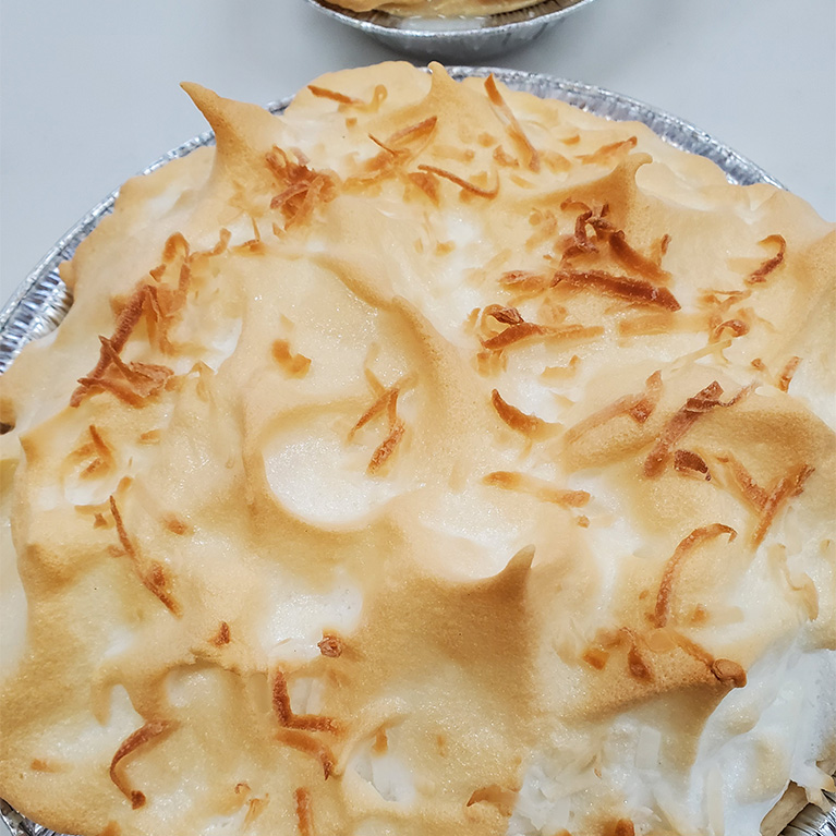 Fresh baked pie with a toasted merigne topping.