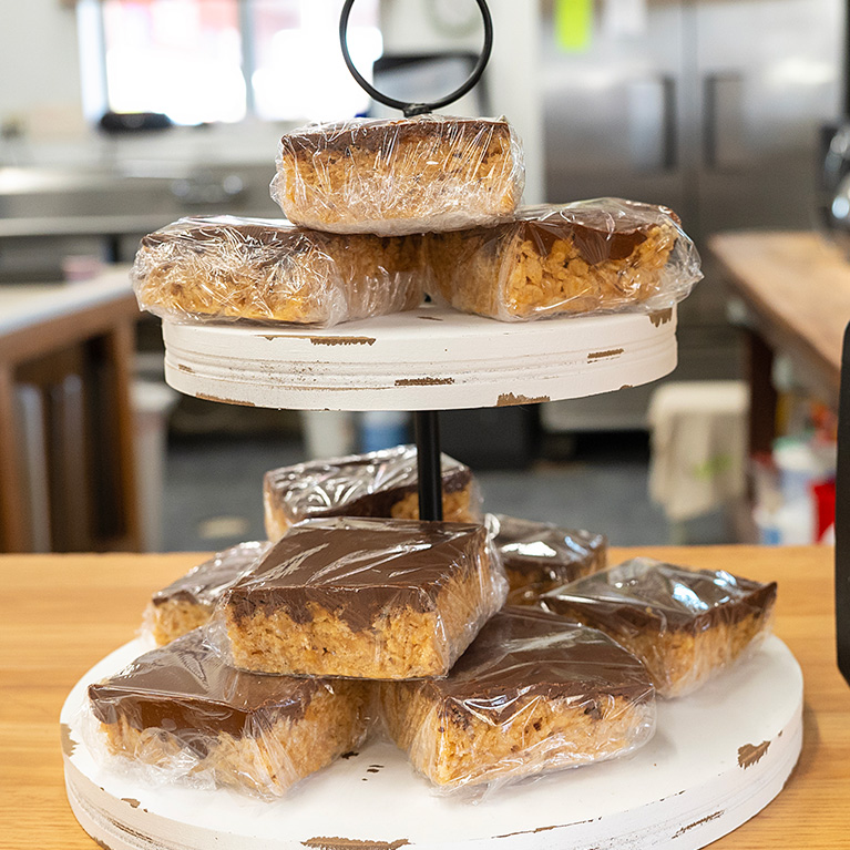 Kid-approved scotcharoo treats on our bakery display.